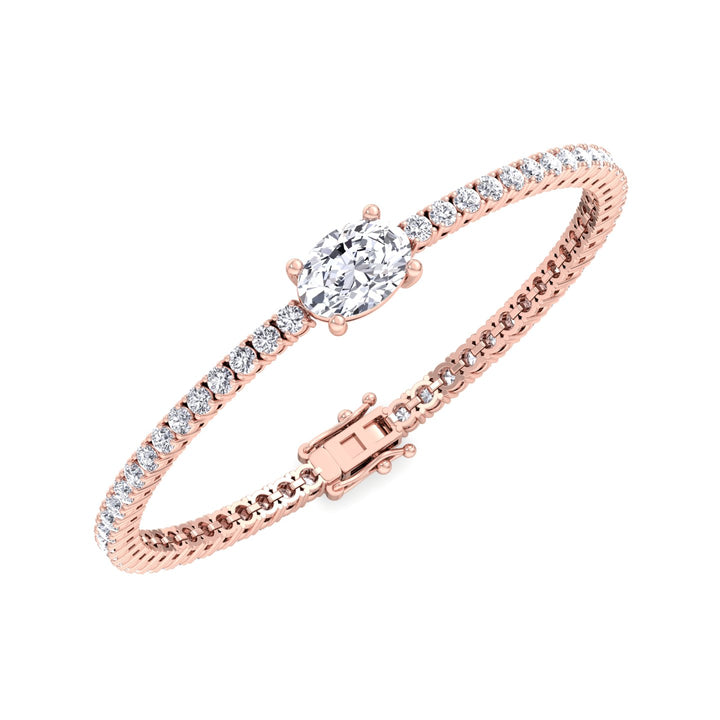 10Ct Oval Station Lab Diamond Tennis Bracelet 18K Rose