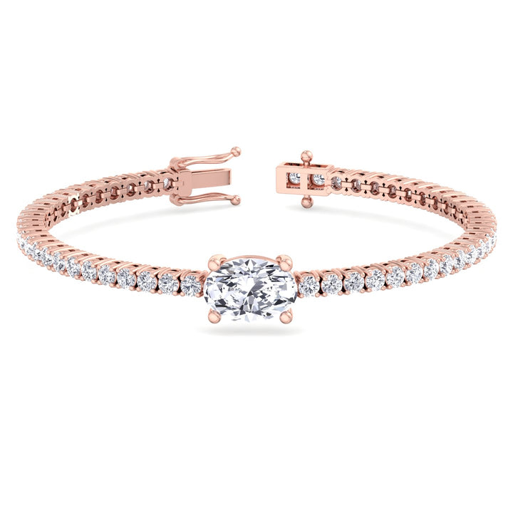 10Ct Oval Station Lab Diamond Tennis Bracelet 18K Rose Gold
