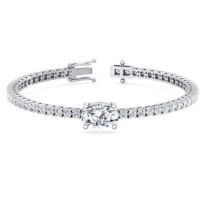 10Ct Oval Station Lab Diamond Tennis Bracelet 18K White 