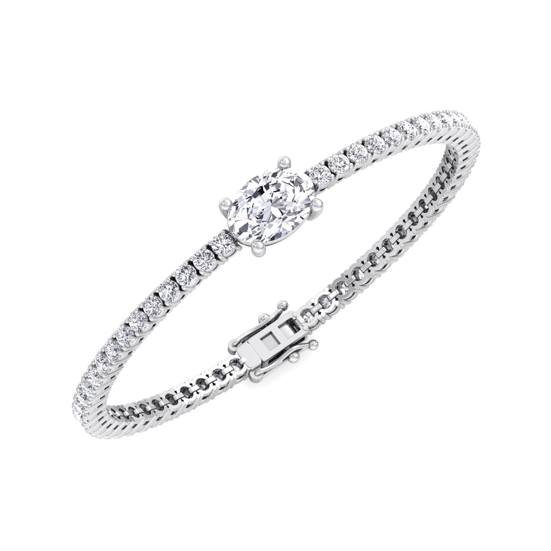 10Ct Oval Station Lab Diamond Tennis Bracelet 18K White Gold 