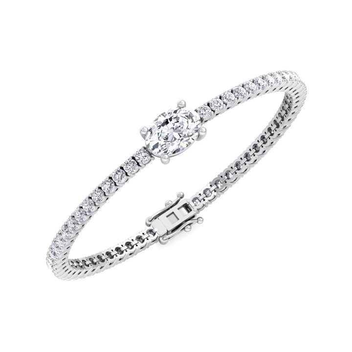 10Ct Oval Station Lab Diamond Tennis Bracelet 18K White Gold 
