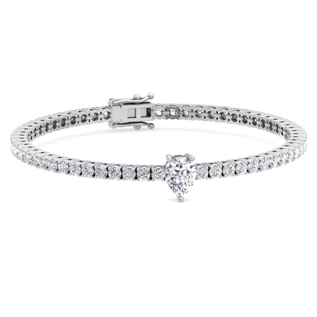 10Ct Pear Shape Single Station Lab Diamond Tennis Bracelet 14K White 