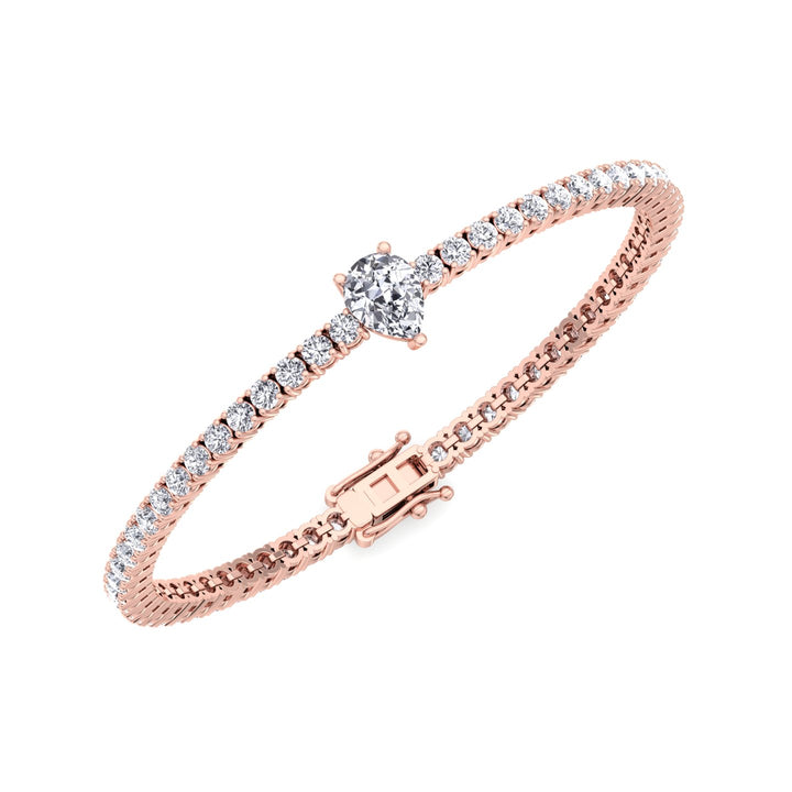 10Ct Pear Single Station Lab Diamond Tennis Bracelet 14K Rose
