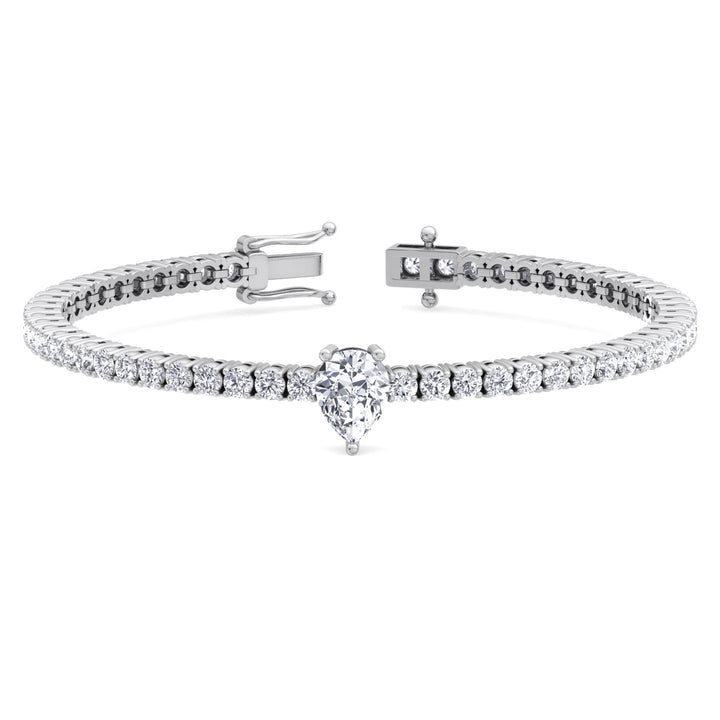 10Ct Pear Single Station Lab Diamond Tennis Bracelet 14K White 