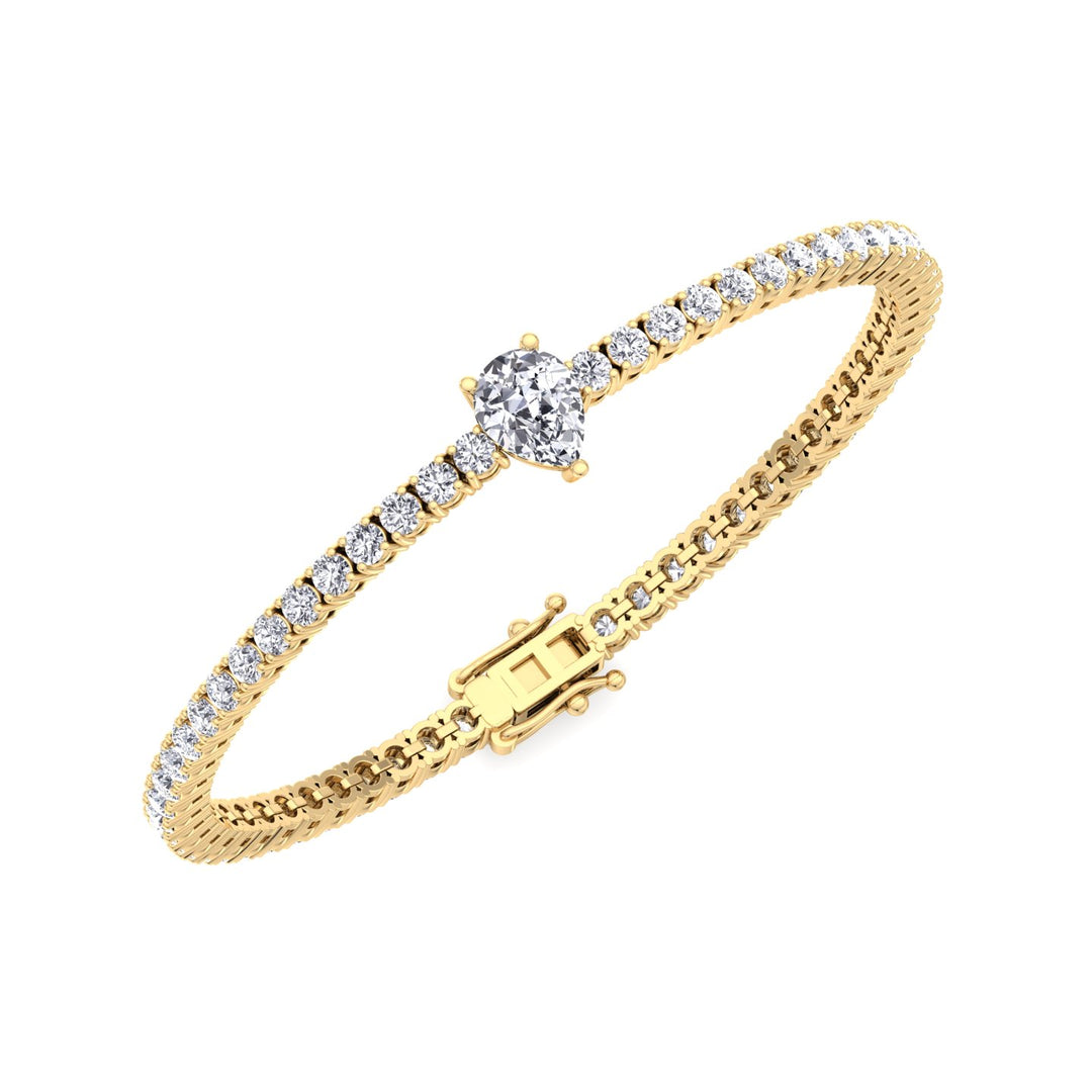 10Ct Pear Single Station Lab Diamond Tennis Bracelet 14K Yellow