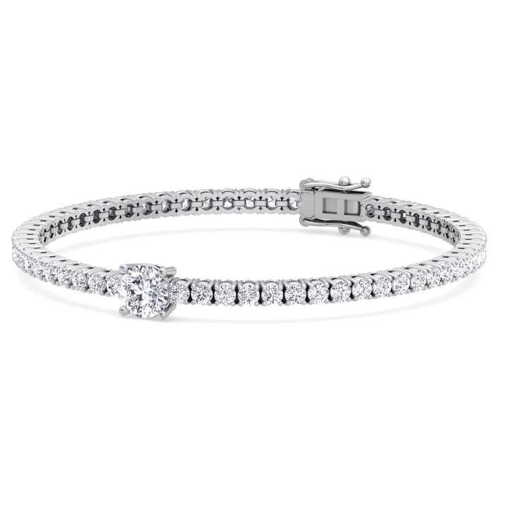 10Ct Round Cut Single Station Lab Diamond Tennis Bracelet 18K White 