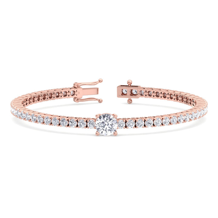 10Ct Round Single Station Lab Diamond Tennis Bracelet Rose