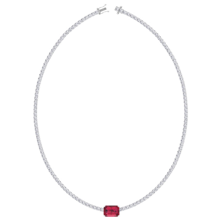 (12CT T.W.) Single Stone Red Ruby Lab Diamond Tennis Necklace White 