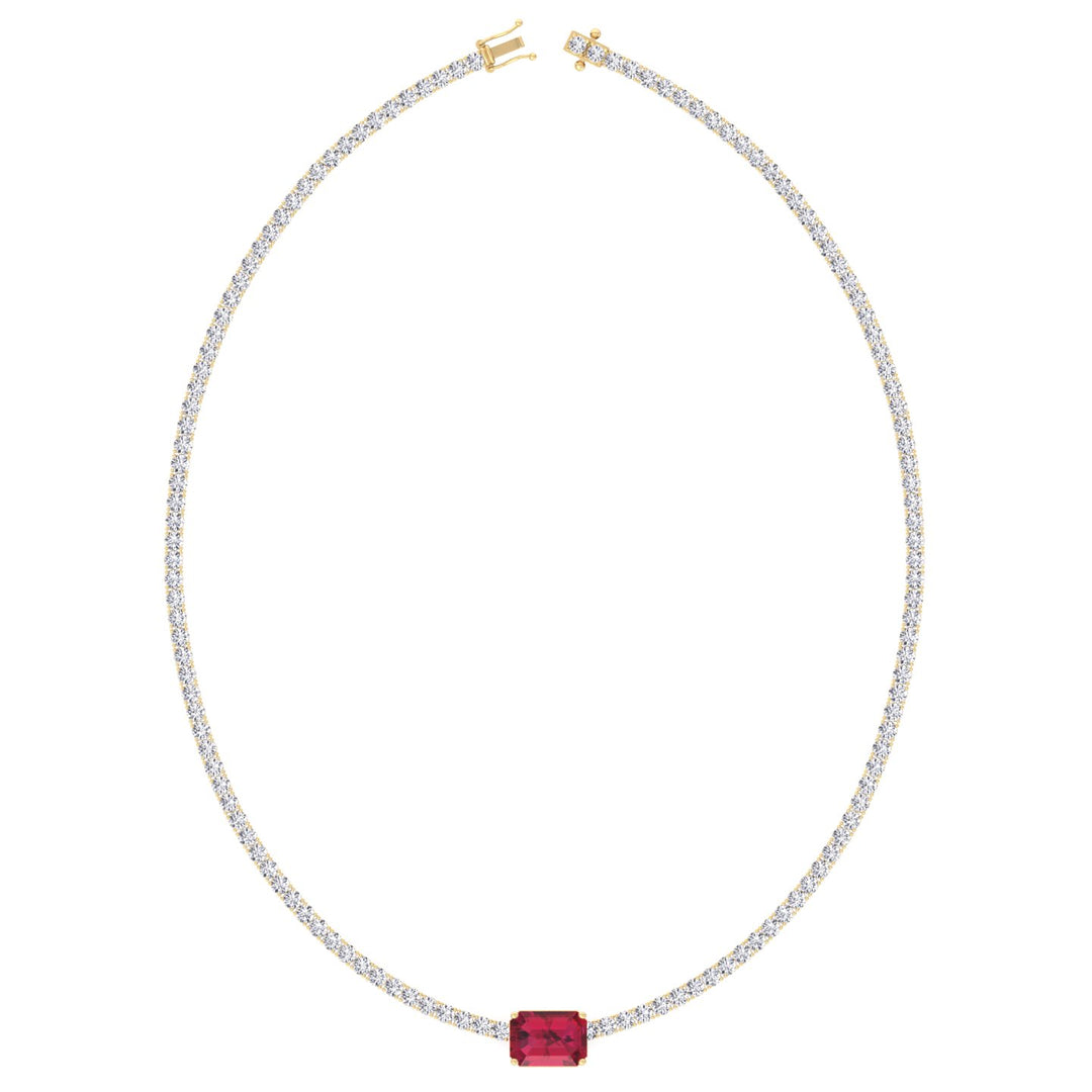 (12CT T.W.) Single Stone Red Ruby Lab Diamond Tennis Necklace Yellow 