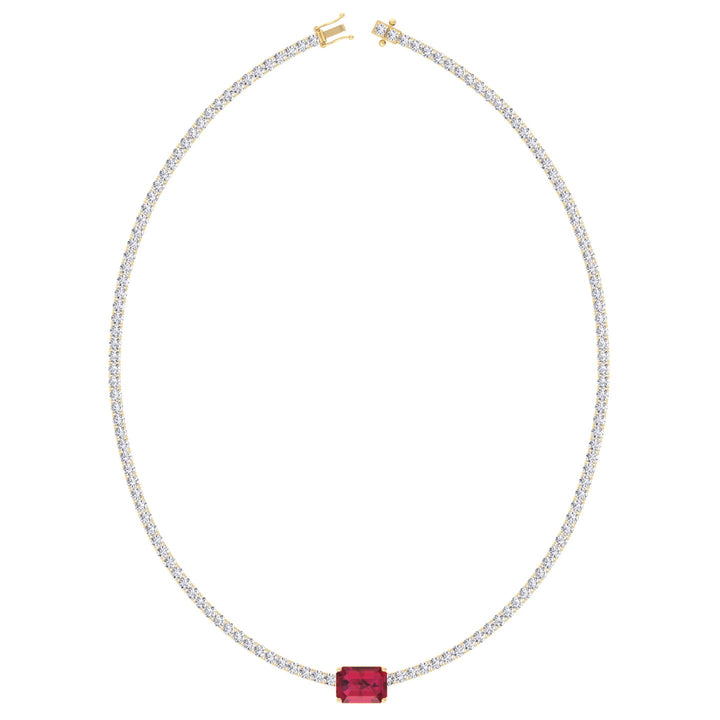 (12CT T.W.) Single Stone Red Ruby Lab Diamond Tennis Necklace Yellow 