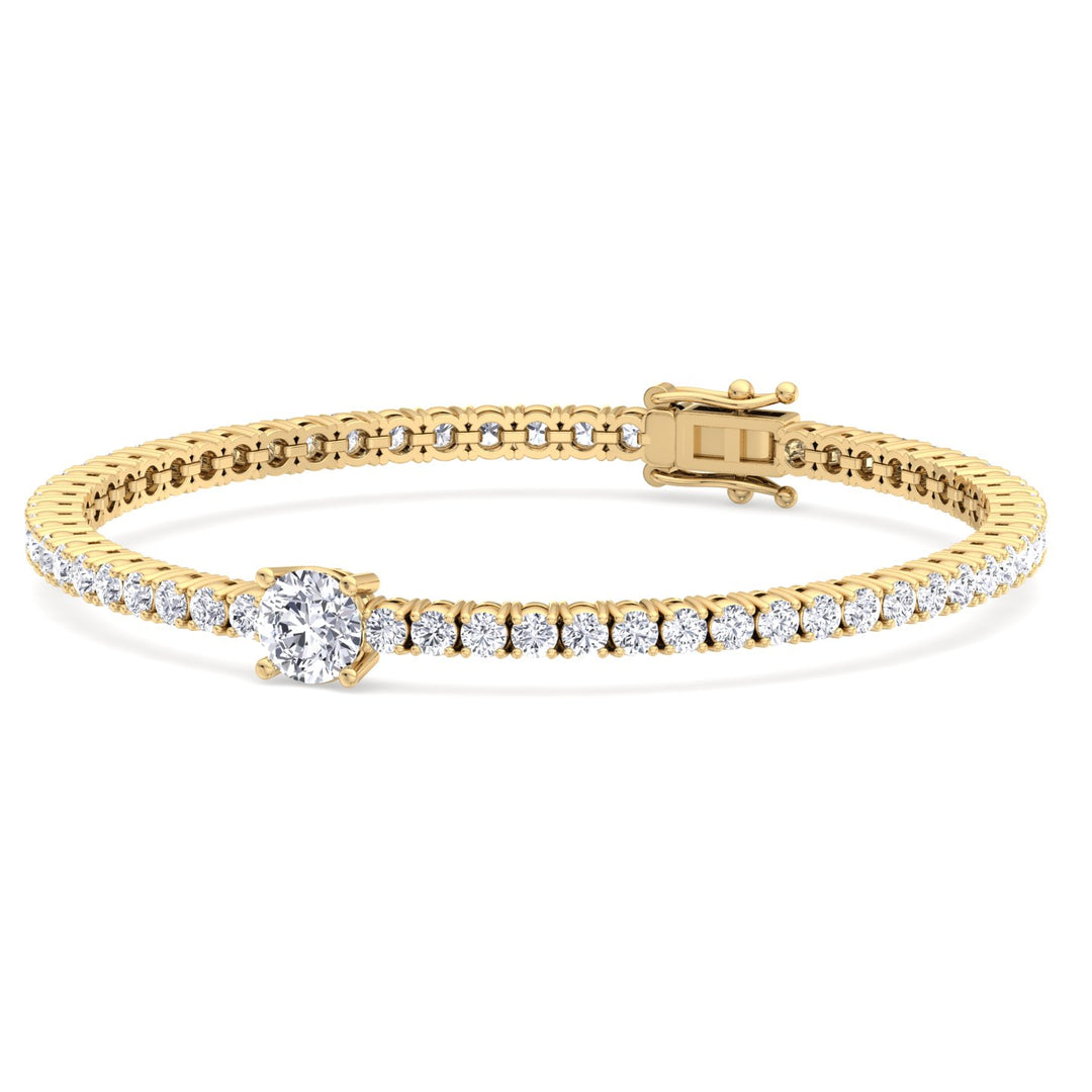 10Ct Round Cut Single Station Lab-Grown Diamond Tennis Bracelet 18K Solid Gold