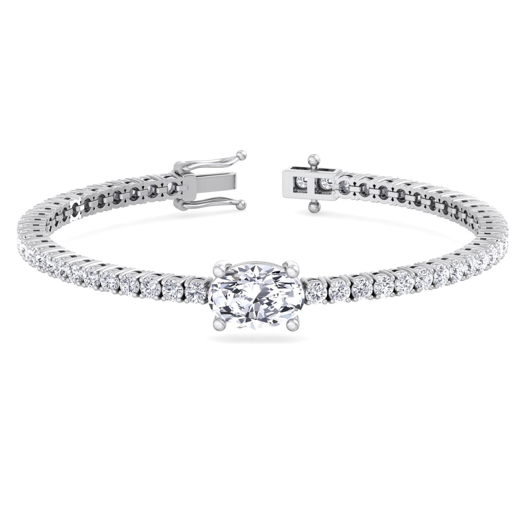 10Ct Oval Shape Single Station Lab-Grown Diamond Tennis Bracelet 18K Solid Gold