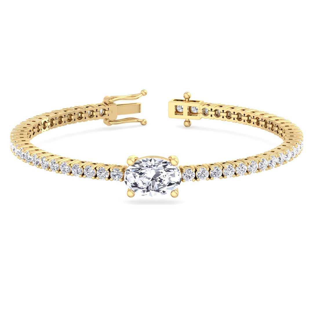 10Ct Oval Shape Single Station Lab-Grown Diamond Tennis Bracelet 18K Solid Gold