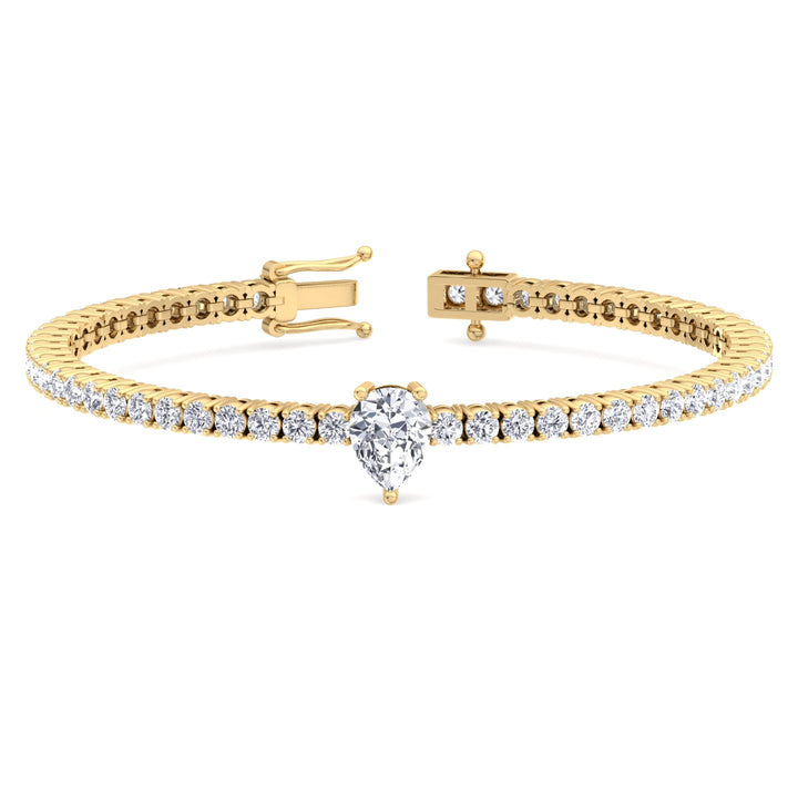 10Ct Pear Shape Single Station Lab-Grown Diamond Tennis Bracelet 18K Solid Gold