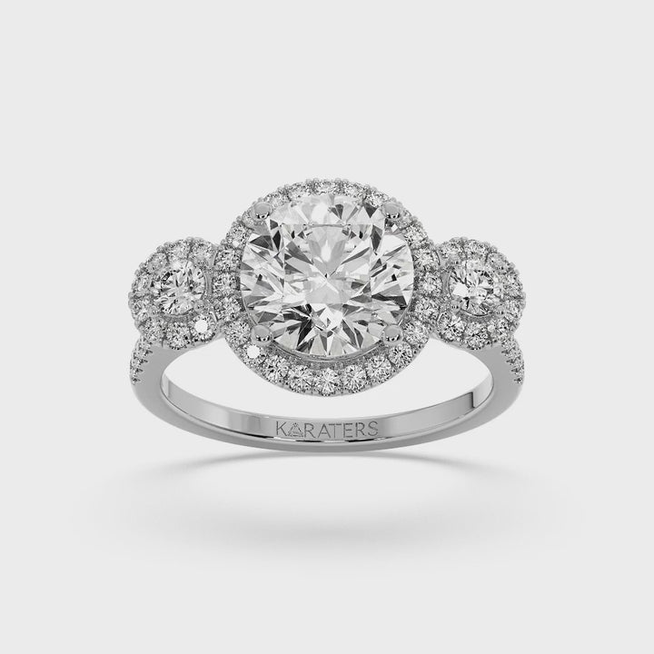 Assen - Round Cut Triple Halo Lab Grown Diamond Engagement Ring With SideStones, White Gold