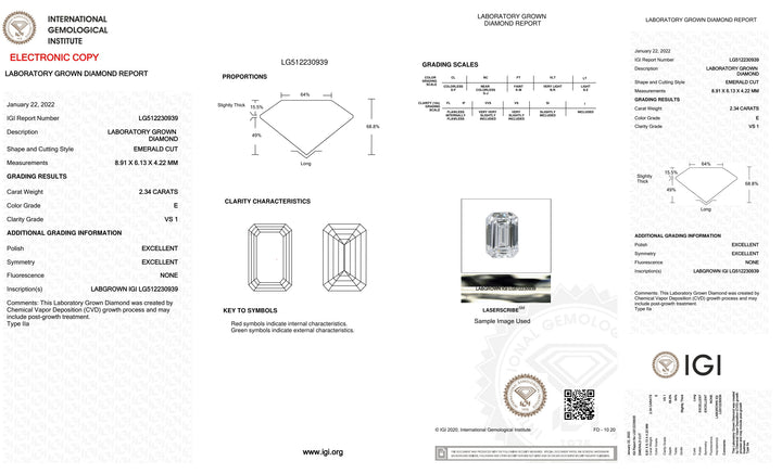 2.34 CT Emerald Cut Certified Lab-Grown Diamond E, VS1