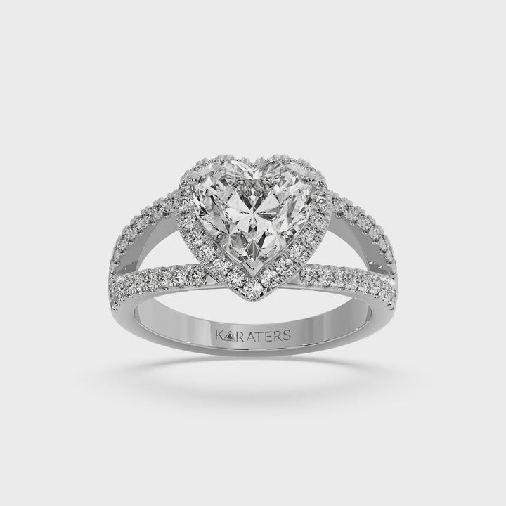 Gardenia - Heart Shaped Cut Lab Grown Diamond Engagement Ring with Double Halo and Band