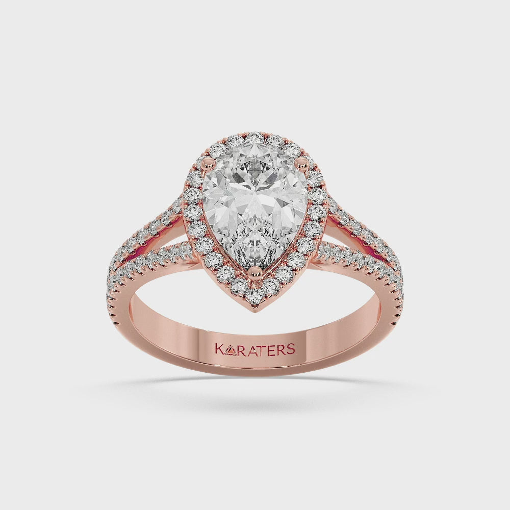 Naranja - Pear Shaped Cut Lab Grown Diamond Halo Engagement Ring with Pave Double Band