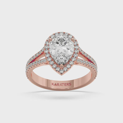 Naranja - Pear Shaped Cut Lab Grown Diamond Halo Engagement Ring with Pave Double Band