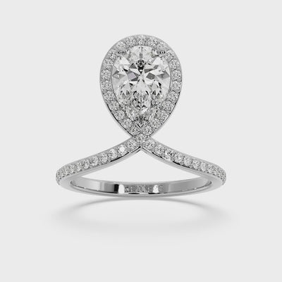 Blanca - Pear Shaped Cut Lab Grown Diamond Engagement Ring With Halo and Twisted Pave Band