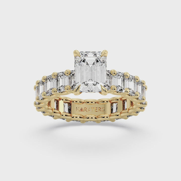  emerald-cut-lab-grown-diamond-eternity-engagement-ring-solid-yellow-gold