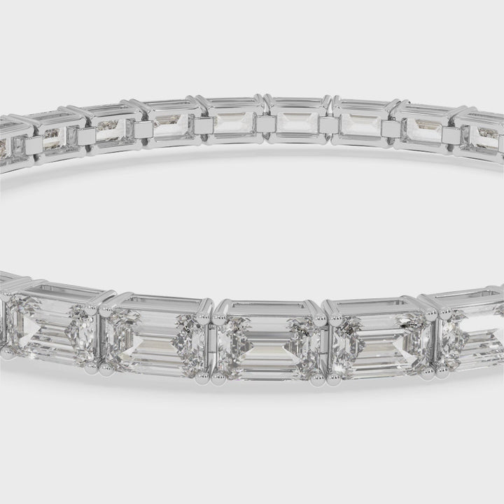 East To West Emerald Cut Lab-Grown Diamond Tennis Bracelet 14k Solid Gold