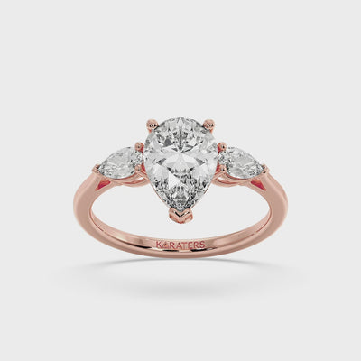 Sandalia - Pear Shaped Cut Lab Grown Diamond Solitaire Engagement Ring With Pear SideStones