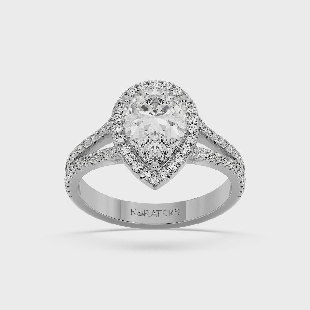 Naranja - Pear Shaped Cut Lab Grown Diamond Halo Engagement Ring with Pave Double Band