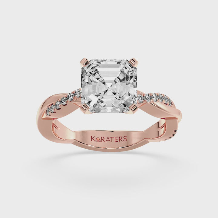 Karamell - Asscher Cut Lab Grown Diamond Engagement Ring with Twist SideStone Band