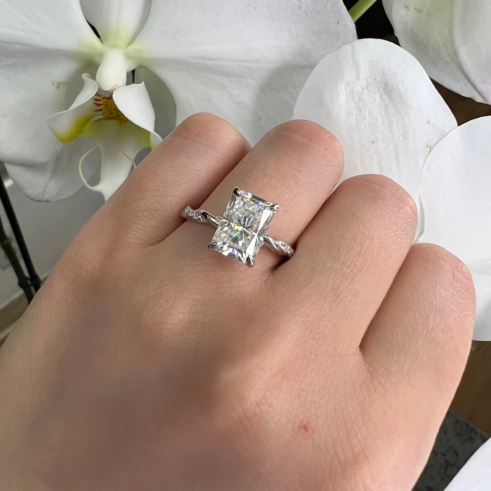 4ct Radiant Cut Lab Diamond 18K White Gold Ring Twist Band 