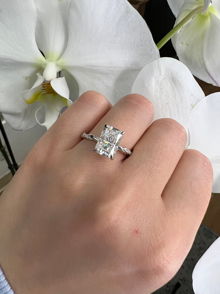 4ct Radiant Cut Lab Diamond 18K White Gold Ring Twist Band 