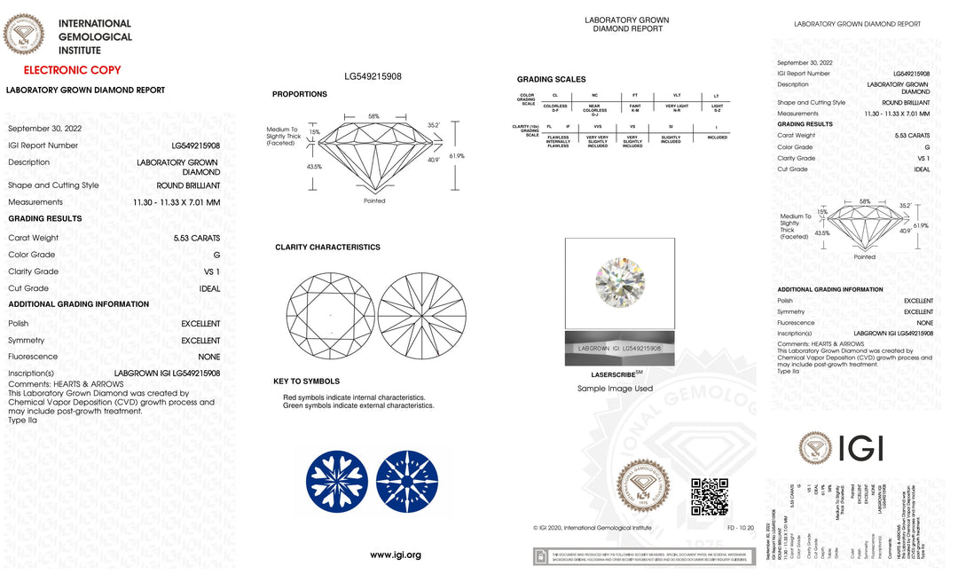 5.09 CT Round-Brilliant Cut Certified Lab-Grown Diamond G, VS2