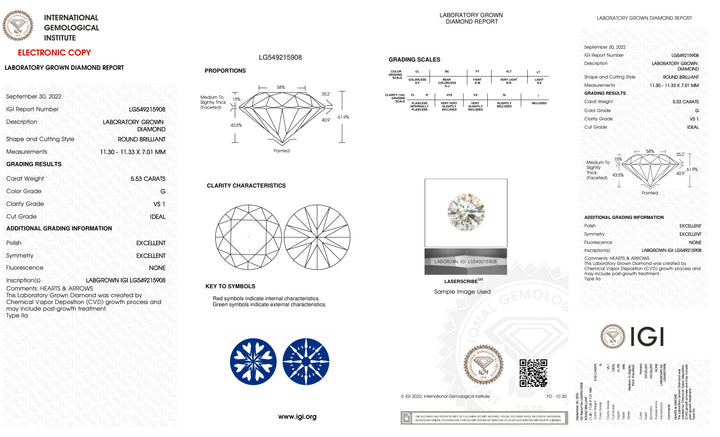 5.09 CT Round-Brilliant Cut Certified Lab-Grown Diamond G, VS2