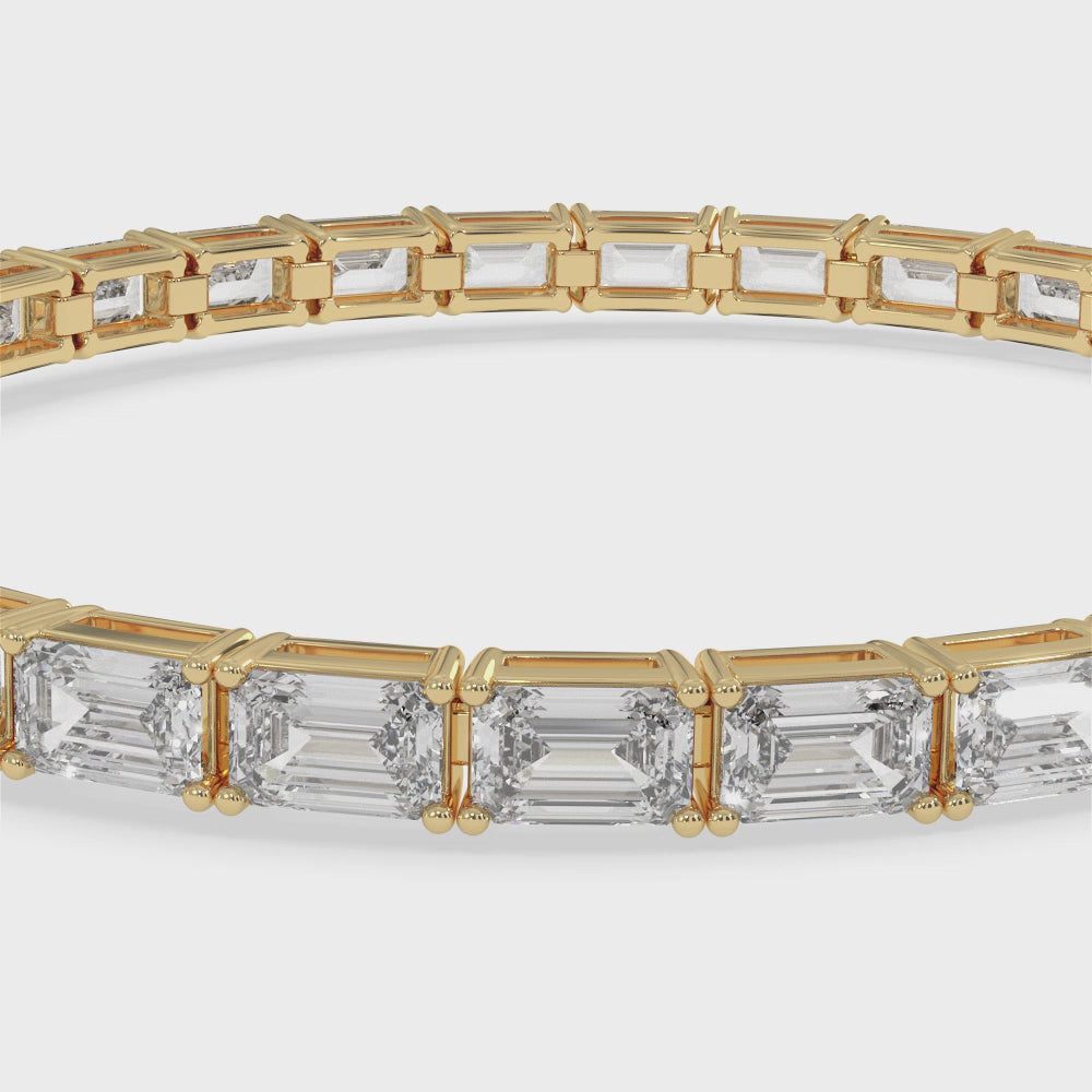 East To West Emerald Cut Lab-Grown Diamond Tennis Bracelet 18k Solid Gold