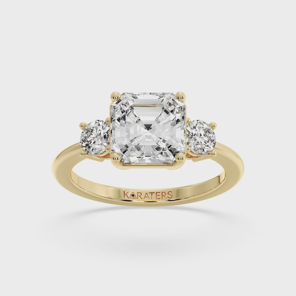 Maulbeere - Asscher Cut Solitaire Lab Grown Diamond Engagement Ring with Round SideStones