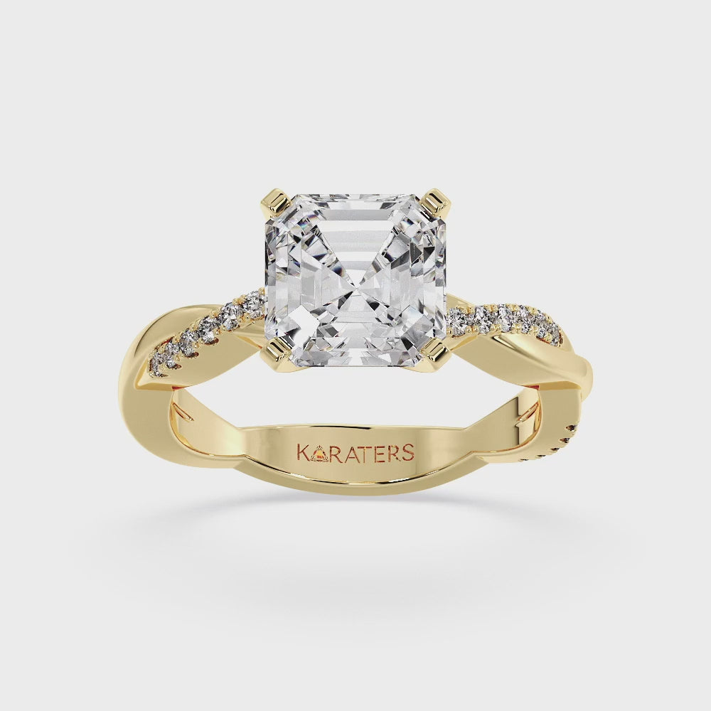 Karamell - Asscher Cut Lab Grown Diamond Engagement Ring with Twist SideStone Band