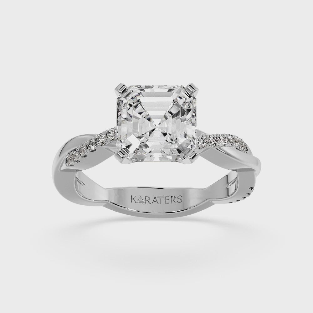 Karamell - Asscher Cut Lab Grown Diamond Engagement Ring with Twist SideStone Band