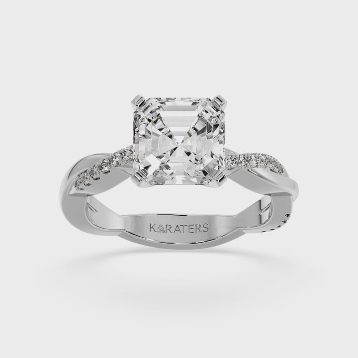 Karamell - Asscher Cut Lab Grown Diamond Engagement Ring with Twist SideStone Band