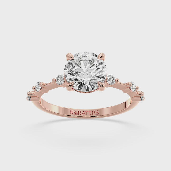 round-cut-solitaire-lab-grown-diamond-engagement-ring-with-sidestones-solid-rose-gold-band