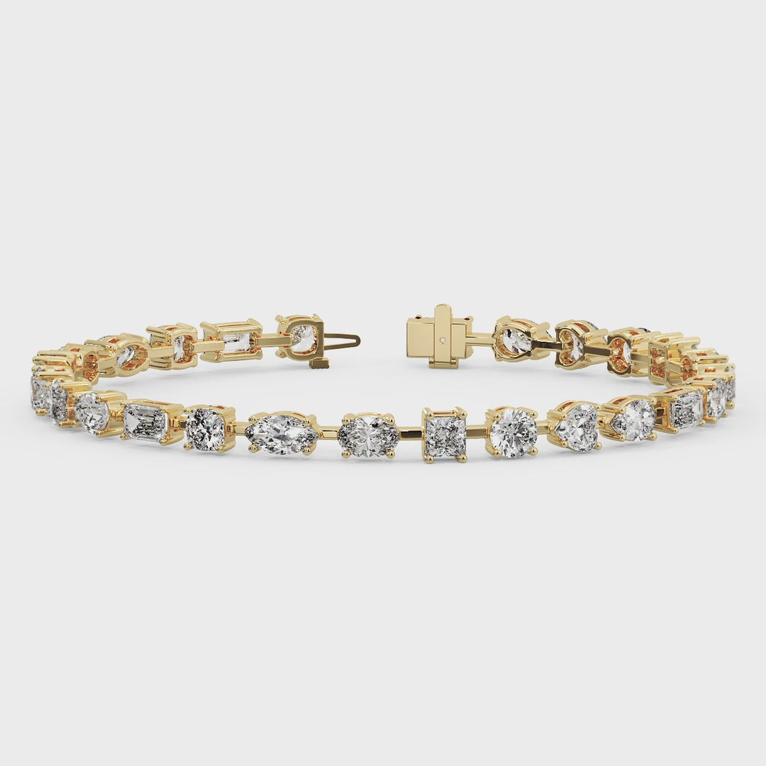 Multi Shape Combo Lab-Grown Diamond Tennis Bracelet 18K Solid Gold