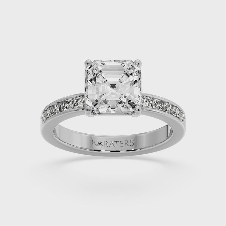 Traube - Asscher Cut Lab Grown Diamond Engagement Ring With Channel Set SideStones