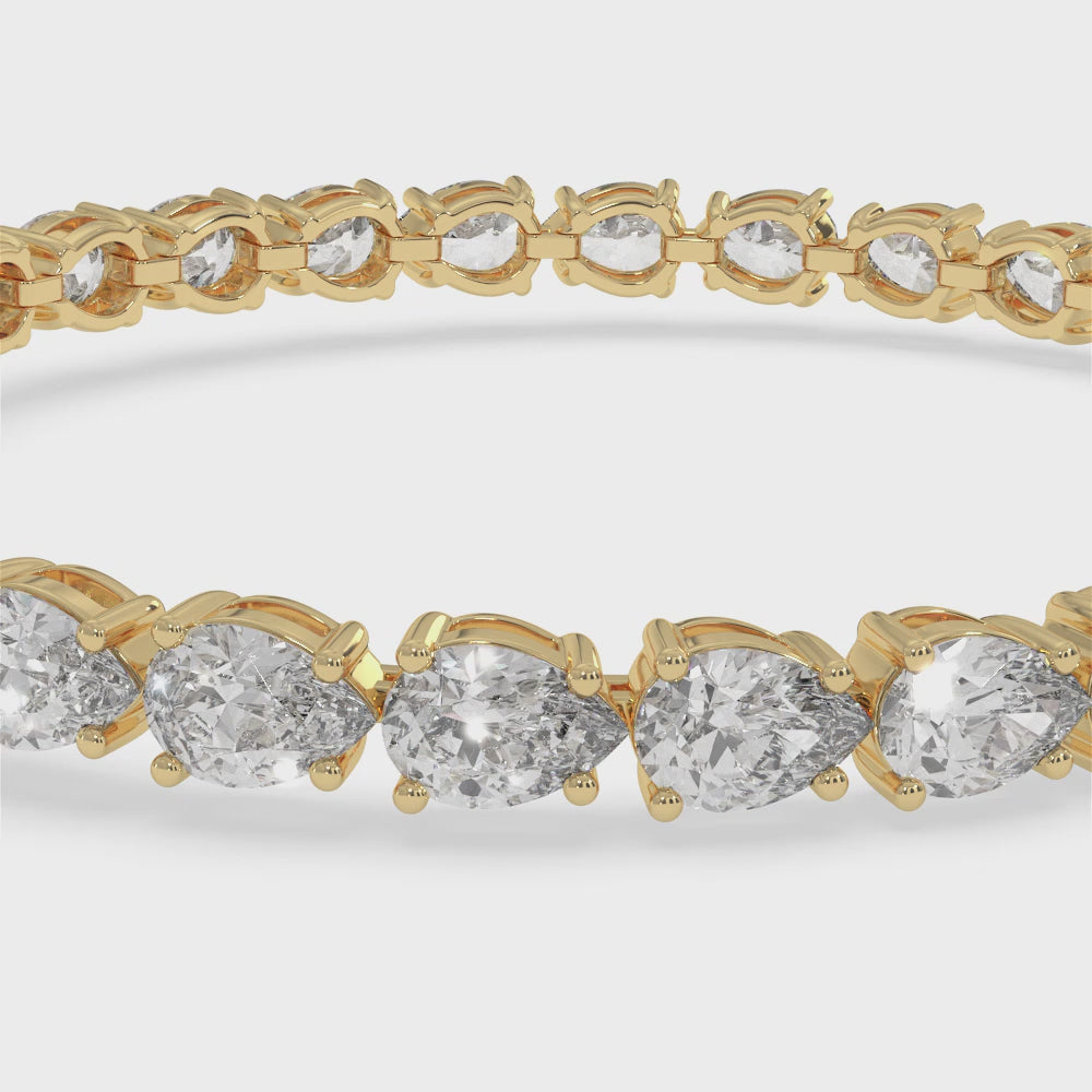 Pear Shape East To West Lab - Grown Diamond Tennis Bracelet 18K Solid Gold