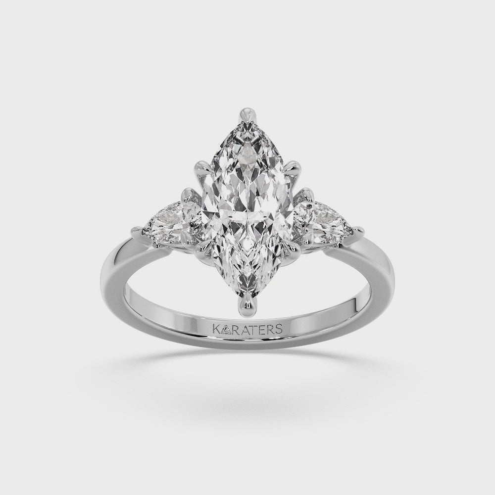 Cristallo - Marquise Shape Lab-Grown Diamond Engagement Ring with Pear Sidestones