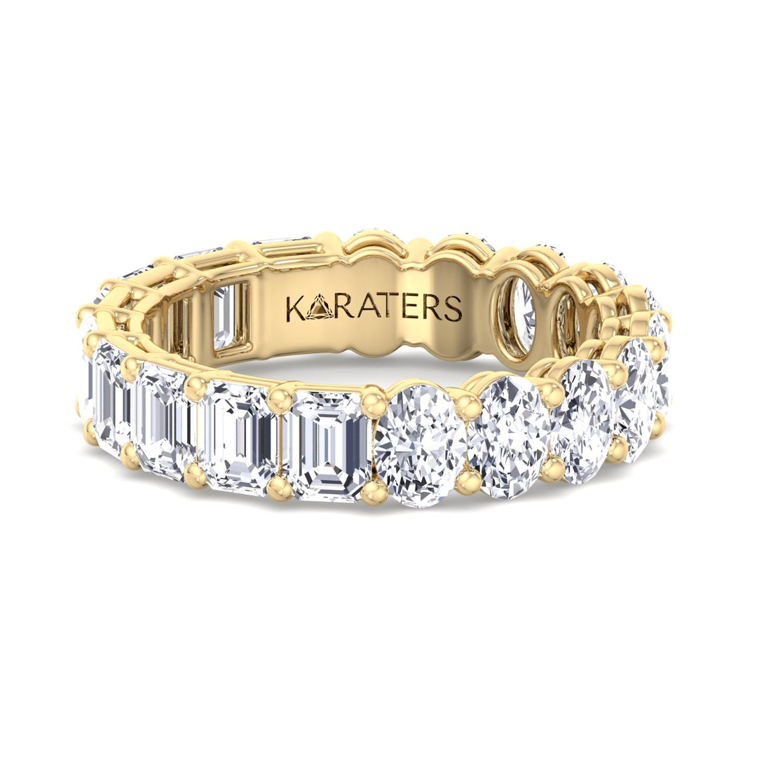 Alcántara-Double Shape, Emerald and Oval Lab Yellow Gold Diamond Eternity Band, Front