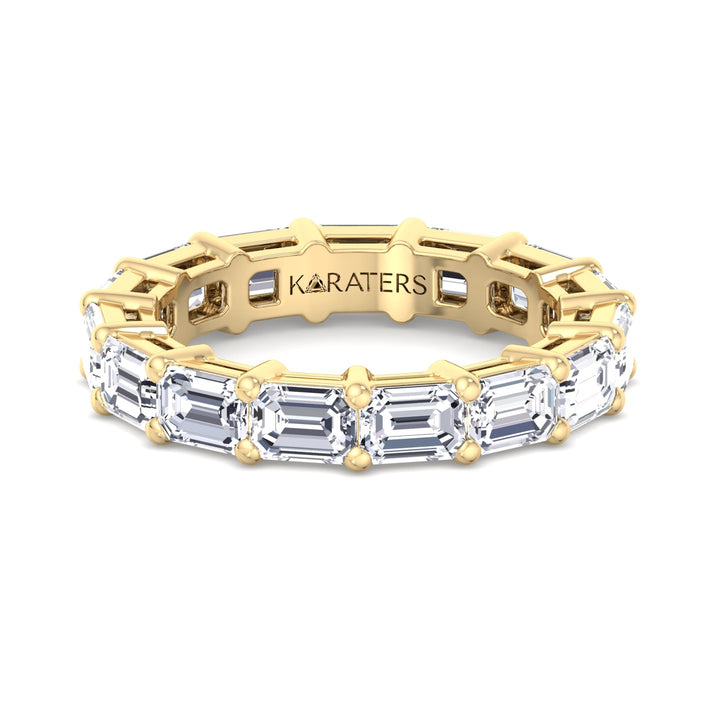 Almería-Emerald Cut Lab Yellow Gold Diamond Eternity Band, Front