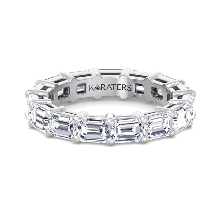 Almería - Emerald Cut Lab White Gold Diamond Eternity Band, Front