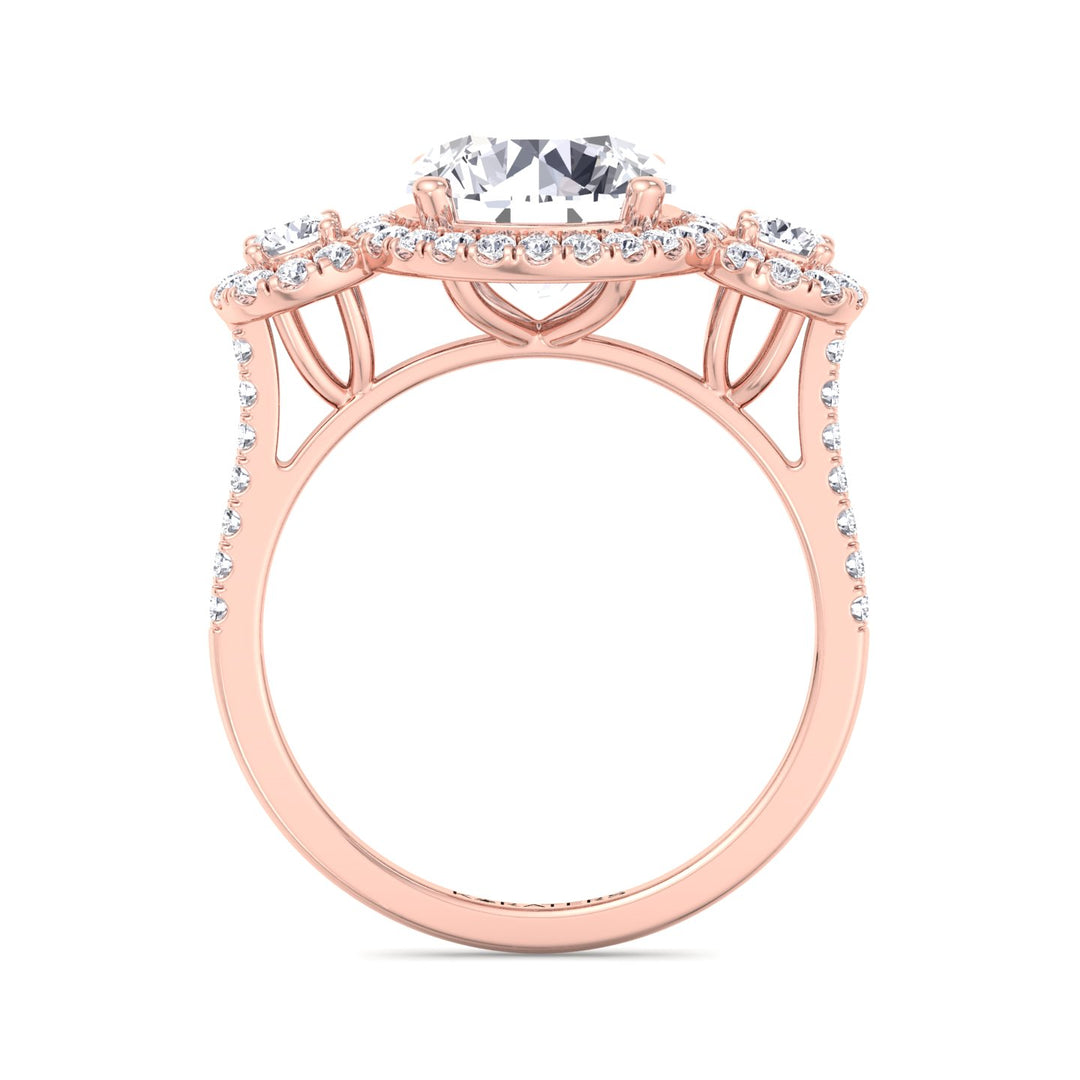 Assen-Round Cut Halo Lab Diamond Engagement Ring, Rose Gold, Profile