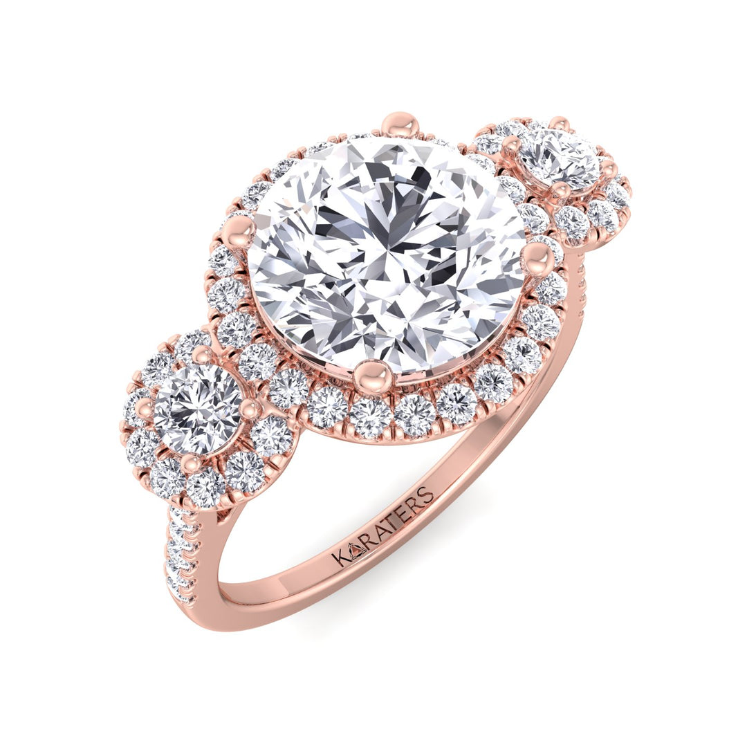 Assen-Round Cut Halo Lab Diamond Engagement Ring, Rose Gold, Top-Down