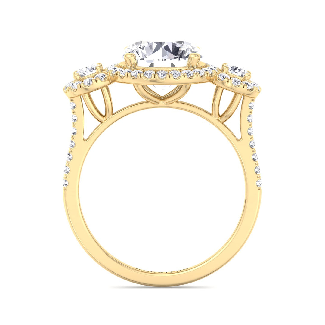 Assen-Round Cut Triple Halo Lab Diamond Engagement Ring, Yellow Gold, Profile