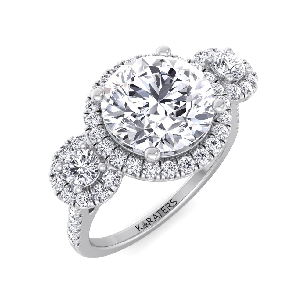 Assen-Round Halo Lab Diamond Ring With SideStones, White Gold, Top Down